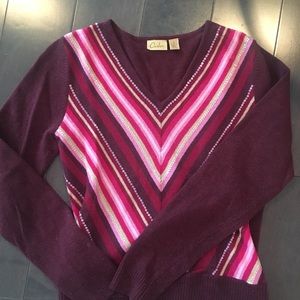 Caslon wool sweater in maroon and chevron stripe